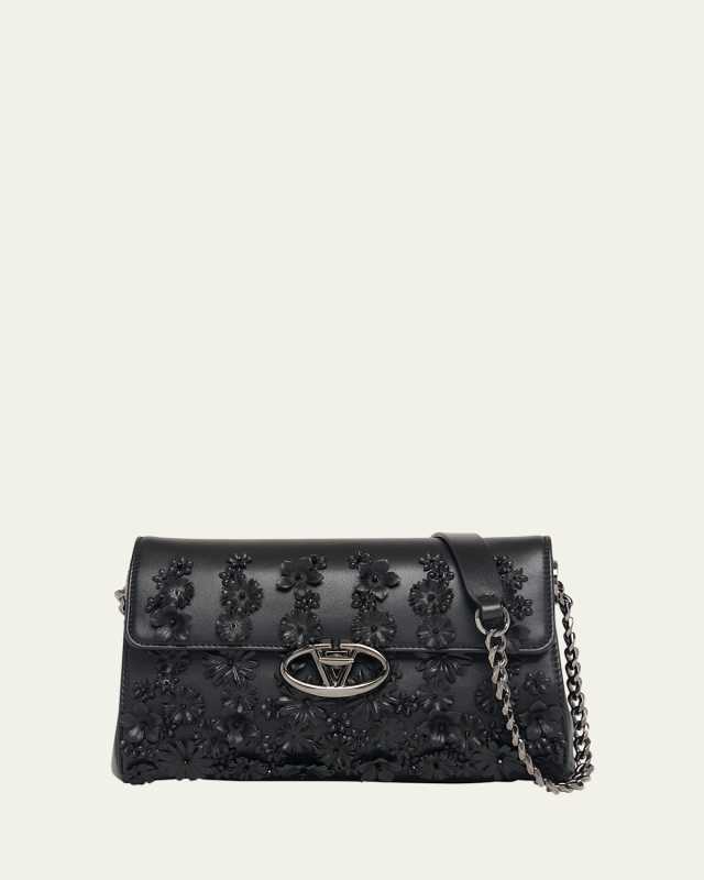 Large VLOGO Flower Leather Shoulder Bag